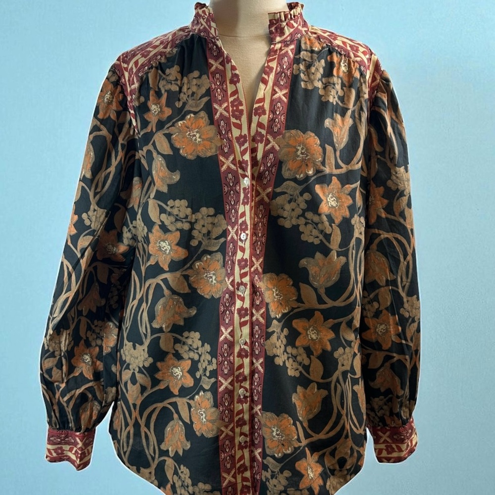 FREE PEOPLE Floral Gardens Forest Combo Feeling Groovy Tunic Long Shirt sz XS